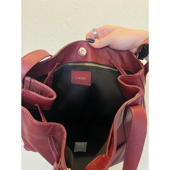 NEW LAGGO Andrea Drawstring Tassel Shoulder Bag Merlot Burgundy Pebbled Leather - Picture 7 of 8